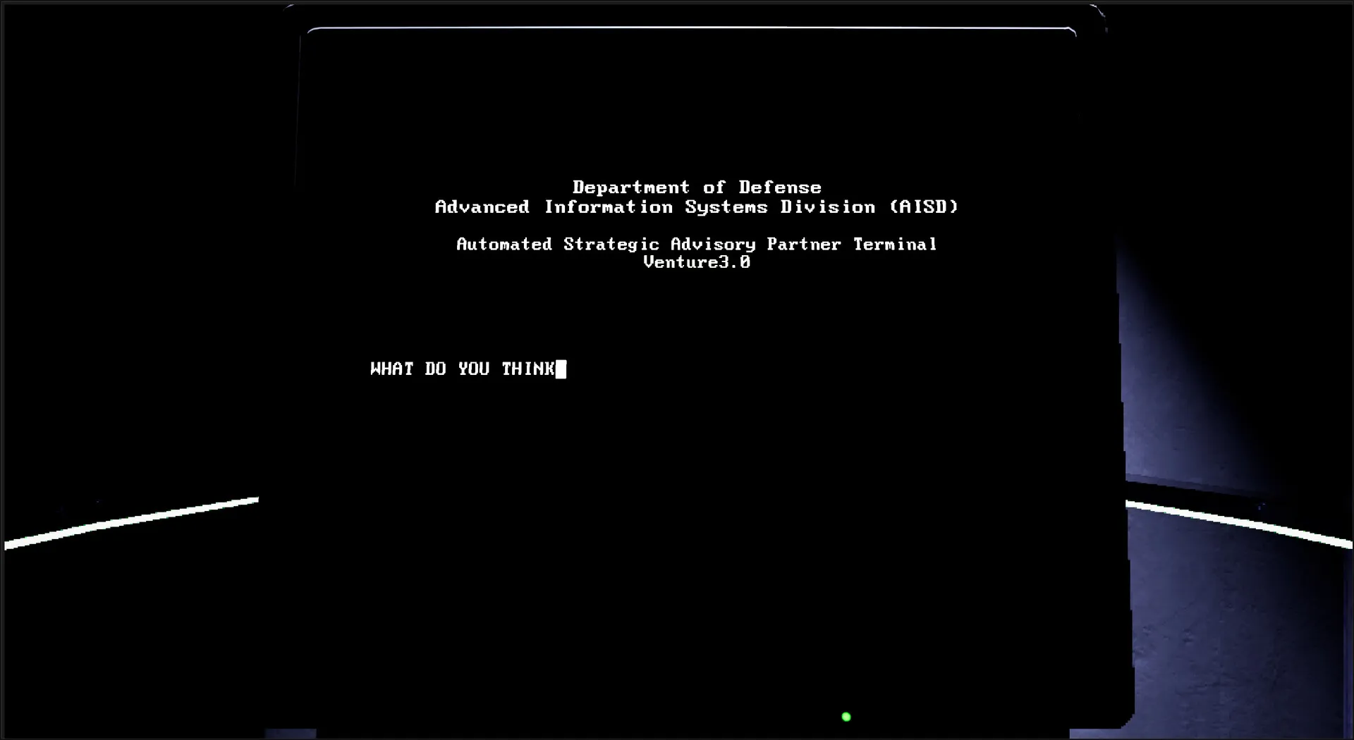 An AI advisor terminal asking the player for an open-ended response